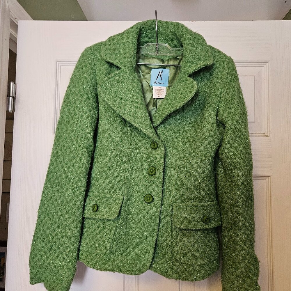 Marciano S/P Wool Blend Green Metallic Tweed Blazer Jacket